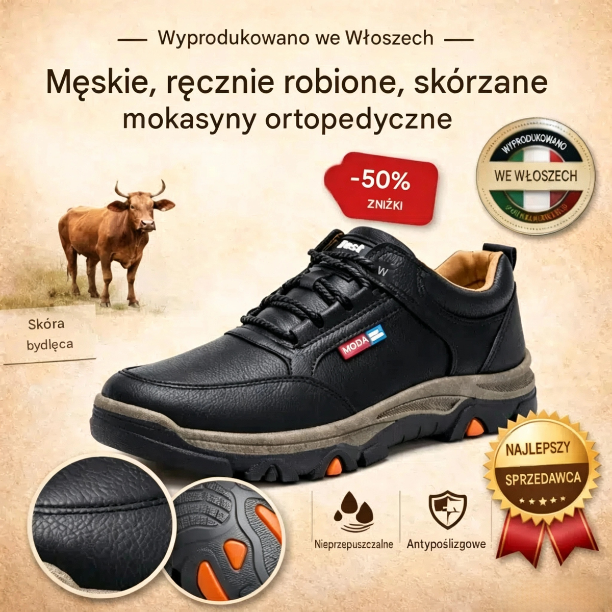 🔥 Ručne šité talianske kožené ortopedické topánky s oporou členku👣, Pohodlné, vodeodolné a protišmykové, ✓ Nová kolekcia pre rok 2026