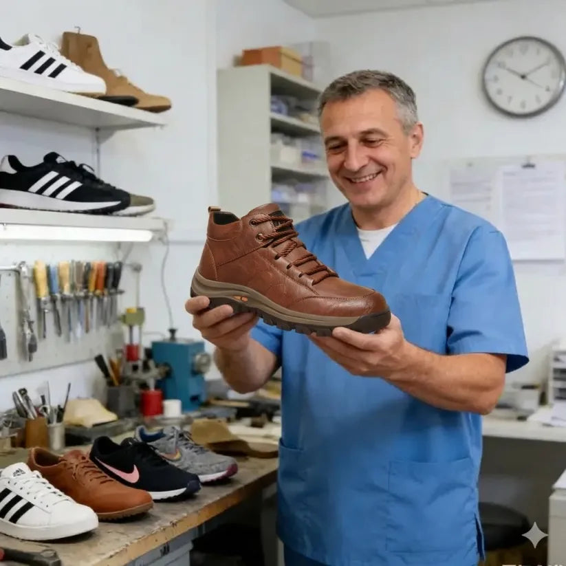 🔥Dnes zľava 50 % – nenechajte si to ujsť! ⏰Ergonomicky navrhnutá ortopedická obuv – ručne šitá koža, konštrukcia na podporu klenby 👞 ľahko zmierňuje bolesť chodidiel.