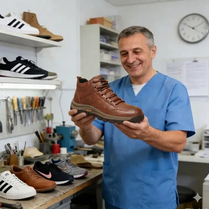 🔥Dnes zľava 50 % – nenechajte si to ujsť! ⏰Ergonomicky navrhnutá ortopedická obuv – ručne šitá koža, konštrukcia na podporu klenby 👞 ľahko zmierňuje bolesť chodidiel.
